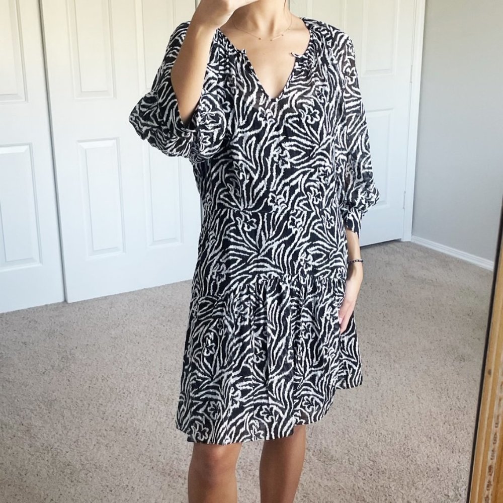 Rebecca Taylor Zebra Print Lily Long Sleeve Mini Dress Size: 12
